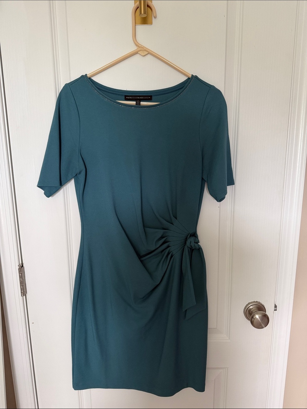 White House Black Market Teal Knot-Side Midi Dress